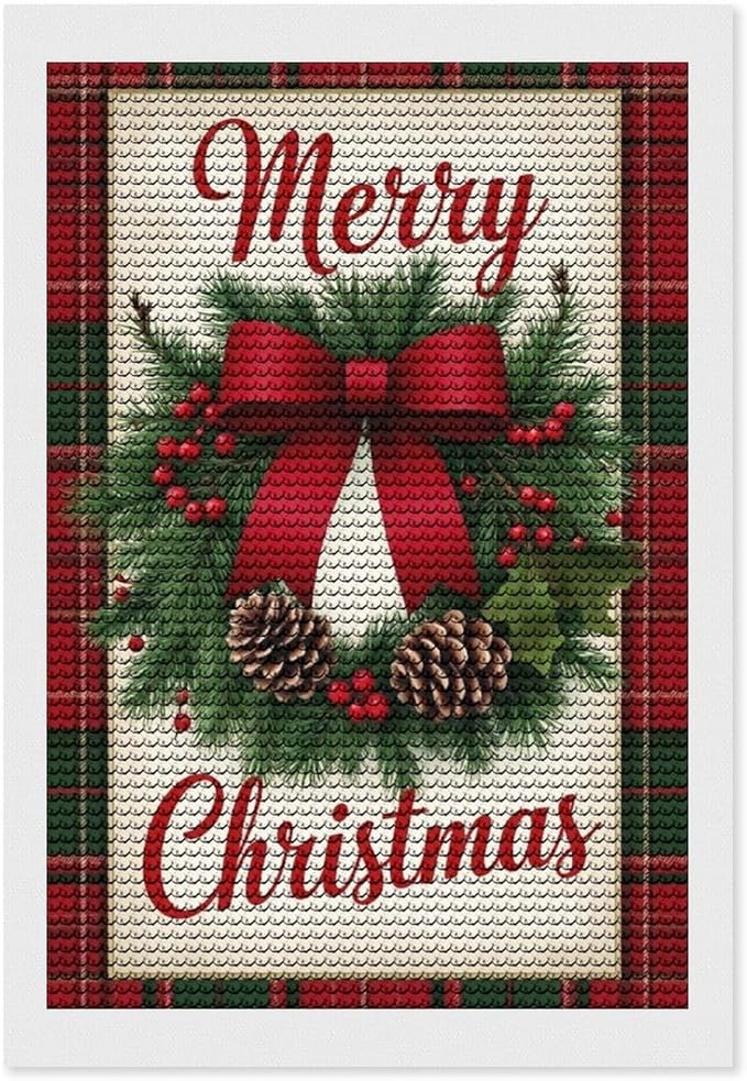 AIVKIEJK Diamond Painting Kits for Adults - Merry Christmas Red Bow & Pine Cones Painting DIY 5D Full Drill Diamond Dots Paintings with Diamonds Gem Art and Crafts Home Decor 8"x12"