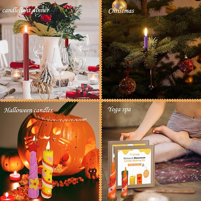 Bingfuego Beeswax Candle Making Kit for Kids - 12 Sheets for Rolling, Natural Candle Making Kit (Classic Color, 10 x 8 inch)