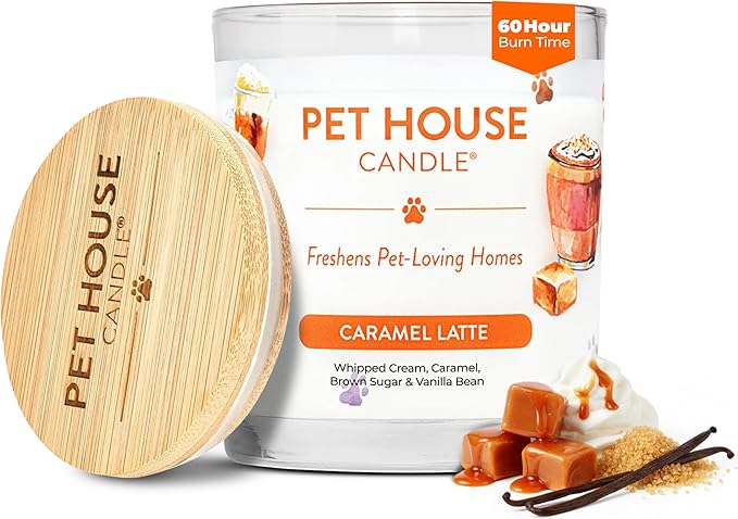 One Fur All Pet House Fall Candles, Long Lasting, Clean Burning, Soy Wax Scented Candles for Pet Odor, Caramel Latte