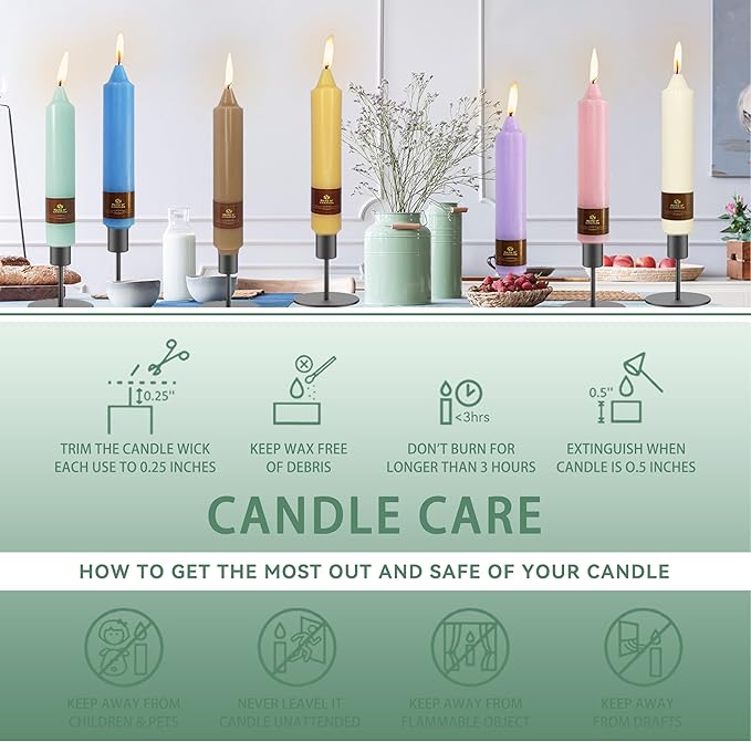 Sage Green Short Taper Candle 7 Inch Candlesticks Unscented Dripless Tapered Candle Set for Home Decor Wedding Party Dinner Candles, 4 Pack