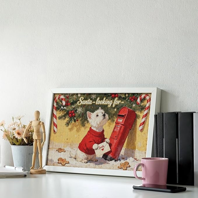 Diamond Painting Kits for Adults - Cute Scottish Terrier Christmas Westie Dog Holding Santa Letter Painting DIY 5D Full Drill Diamond Dots Paintings with Diamonds Gem Art And Crafts Home Decor 8"x12"