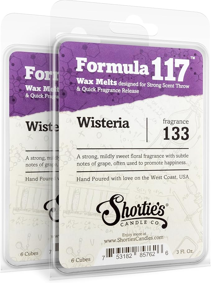 Pure Wisteria Wax Melts Multi Pack - Formula 117 - 2 Highly Scented 3 Oz. Bars (6 Oz. Total) - Made With Essential & Natural Oils - Flower & Floral Air Freshener Cubes Collection