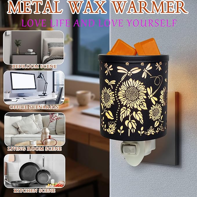 Plug in Wax Warmer Candle Wax Warmer for Scented Wax melt Warmer Electric Wax Burner Fragrance Oil Candle Warmer Office Bedroom Gift & Home Decor(Sunflowers with Dragonflies)