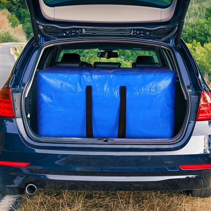 Windyun 4 Pack 57 Gallon Extra Large Moving Bags XXL Heavy Duty Storage Bag with Strong Zipper Handle Jumbo Big Tote Box Foldable for College Dorm Travel Clothes Duffle Blanket Pillow(Blue)