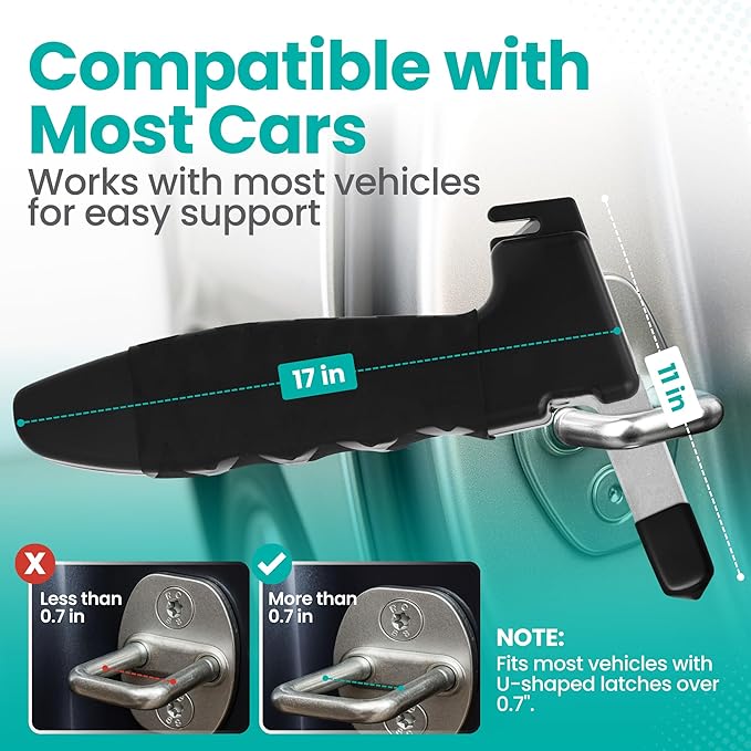 Pack 2 - Car Handle Assist for Elderly Car Door Handle for Elderly Grip & Support Bar, 3 in 1 Car Assist Handle for Elderly with Window Breaker & Seatbelt Cutter (Black)