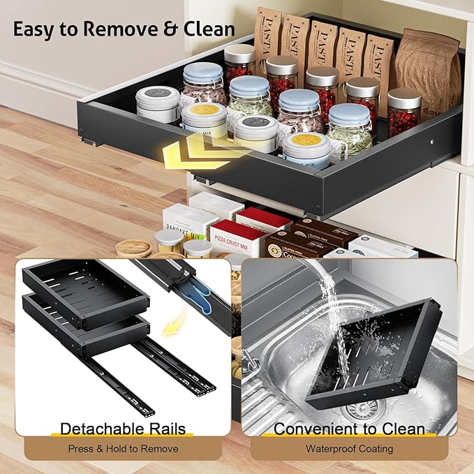 Upgrade 2 Pack Pull Out Cabinet Organizer, Expandable Width (11.4"-18.9") Depth (16.3"-21.7") Pull out Drawers for Cabinets with 3 Rails, No Drill Adhesive Film or Nail Slide out Drawers for Kitchen