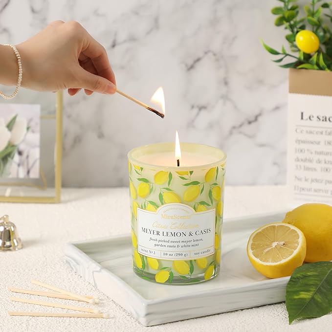 Lemon Candle,Lemon Scented Candles,Spring Summer Scented Candle for Home & Kitchen, Natural Soy Wax Candles,Candles Gift for Womens,Valentines Gift,10oz