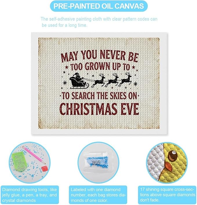 Diamond Painting Kits for Adults - Christmas May You Never Grow Too Big to Search The Sky On Christmas Eve Painting DIY 5D Full Drill Diamond Dots Paintings with Diamonds Gem Art And Crafts Home Decor