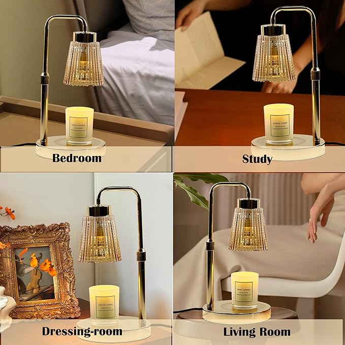 Candle Warmer Lamp with Timer Dimmable, Height Adjustable Scented Wax Melts Warmer, Electric Flameless Candle Warmer for Candle Jar, Mothers Day Birthday Gifts for Women, Office Home Decor (2 Bulbs)