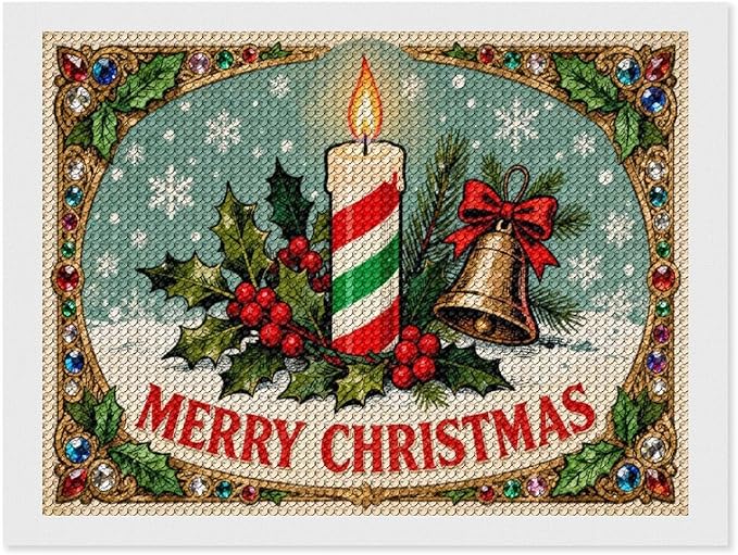 AIVKIEJK Diamond Painting Kits for Adults - Merry Christmas Candle & Holly Accents Painting DIY 5D Full Drill Diamond Dots Paintings with Diamonds Gem Art and Crafts Home Decor 12"x16"