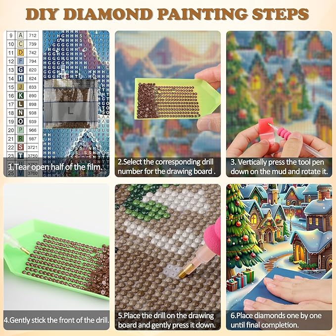 DOMROM Christmas Diamond Painting Kits, Village 5D Diamond Art Kits,Gem Art Painting with Diamonds Dots, Arts and Crafts for Beginners Adult Wall Decor 12 x 16inch
