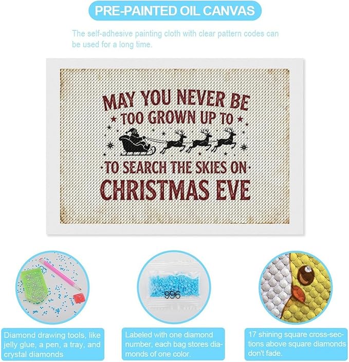 Diamond Painting Kits for Adults - Christmas May You Never Grow Too Big to Search The Sky On Christmas Eve Painting DIY 5D Full Drill Diamond Dots Paintings with Diamonds Gem Art And Crafts Home Decor