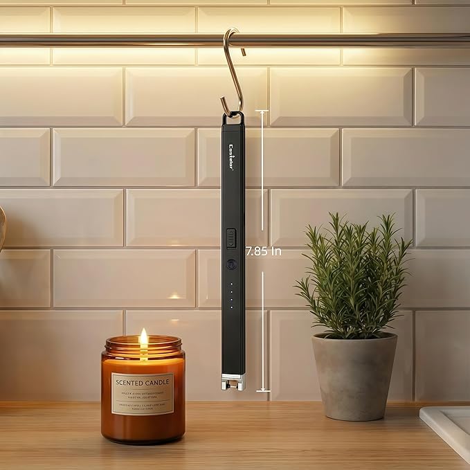 Castelar Candle Lighter, Electric Lighter Windproof Flameless with Safety Switch, USB Rechargeable Lighters for Candle, Grill, BBQ, Camping, Birthday & Stocking Stuffers (Black)