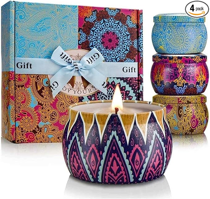 Candles Gift Set for Women, 4 Pack Scented Candles with 8% Essential Oils, 120H Long Lasting Aromatherapy Candles for Home Relaxation