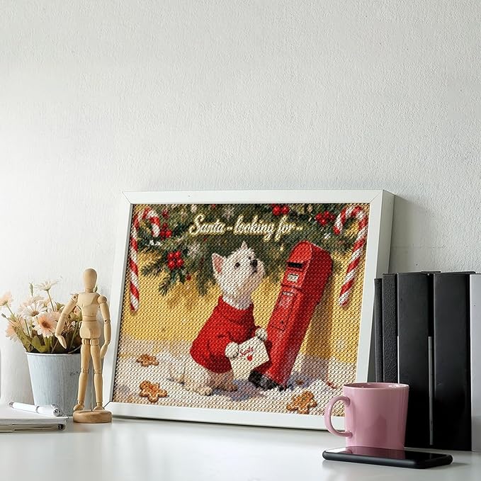 Diamond Painting Kits for Adults - Cute Scottish Terrier Christmas Westie Dog Holding Santa Letter Painting DIY 5D Full Drill Diamond Dots Paintings with Diamonds Gem Art And Crafts Home Decor 12"x16"