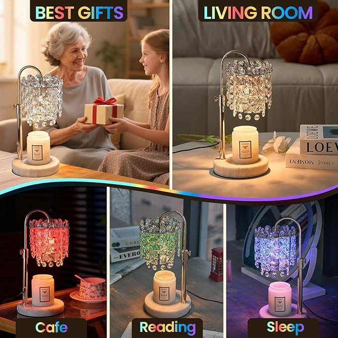 Candle Warmer Lamp with Timer Dimmer Adjustable Height for New Home Bedroom,Vintage Home Decor for Scented JaR 3 Bulbs for New Home Decor, Women Mom Christmas Birthday Gifts,Black (RGB Fgold)