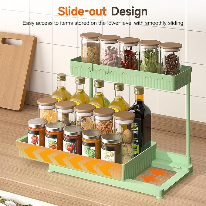 3 Pack Multi-Purpose Under Sink Organizers and Storage, 2026 L-Shaped Pull Out Cabinet Organizer for Bathroom & Kitchen, Under Cabinet Organizer with Hooks Hanging Cup (Green, 12.85 inch)