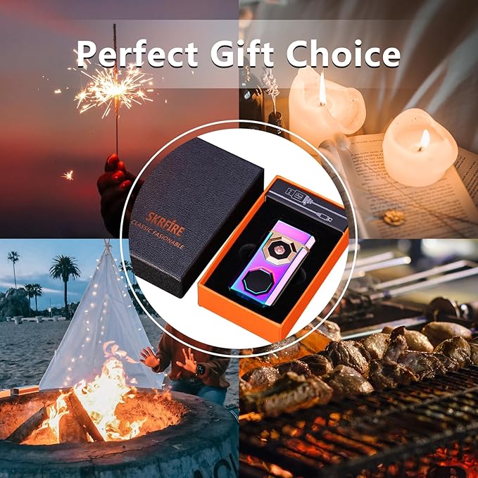 SKRFIRE Arc Lighter Dual Plasma with Type-C Fast Charge & LED Power Display, Windproof Electric Lighter with Flashlight for Camping Outdoor Home Use (Multi-Color)