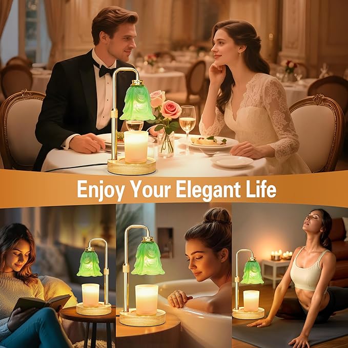 XJZJY Candle Warmer Lamp with Timer Dimmer, Adjustable Height Green Tulip Candle Wax Warmer, Christmas Birthday Gift for Mom Women, House Warming Gifts for New Home Bedroom Decor,Mint Green