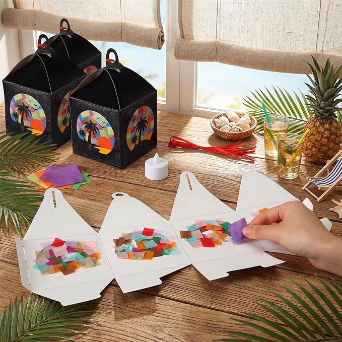 Simgoing 12 Sets Tropical Palm Tree Crafts with LED Candle Light DIY Hawaiian Summer Tissue Paper Craft Kits Hawaiian Luau Palm Tree Hanging Beach Jungle Embellishment for Home Decors Party