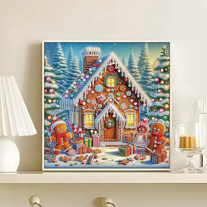 antor Christmas Diamond Painting Kit, 5D Special Shape Diamond Art for Adults, Gingerbread House DIY Crystal Rhinestones Diamond Painting, Holiday Wall Decor, Winter Home Decoration