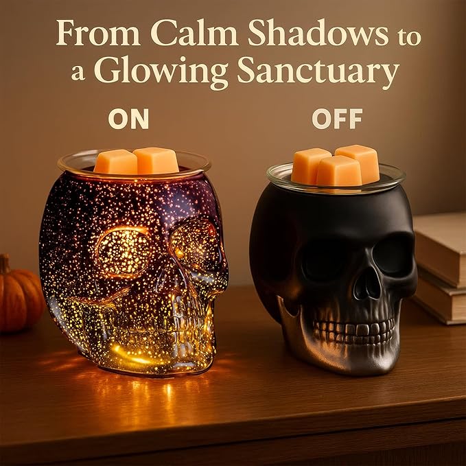 Wax Melt Warmer, Wax Warmer for Scented Wax with Light Bulb, Electric Skull Wax Burner, Halloween Fragrance Wax Melter for Home and Gifts (Mystic Skull)