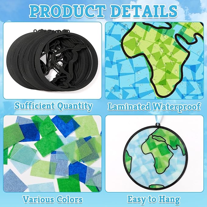 Qyeahkj 36 Set Happy Earth Day Suncatchers Crafts for Kids DIY April 22 Window Tissue Paper Craft Kit Hanging Decor for Earth Day Classroom Home Activity Art Project Birthday Party Favor