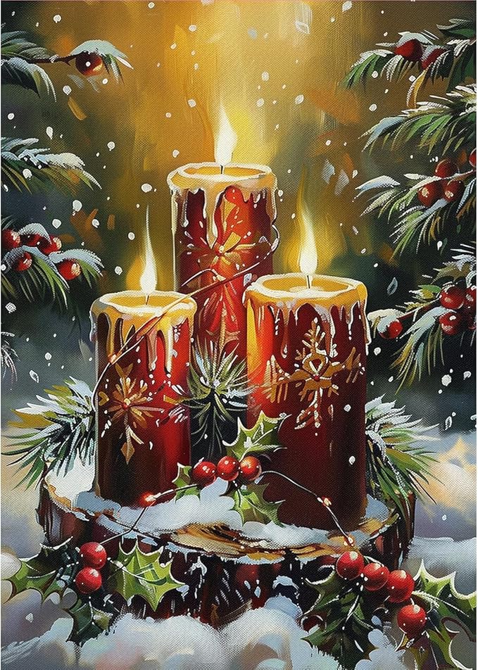 MOGTAA Christmas Diamond Art Kits for Adults, 5D Full Drill Christmas Candle Diamond Painting Kits for Adults Beginner, DIY Round Diamond Dots for Adults, Gem Art for Home Wall Decor 12 X 16 Inch
