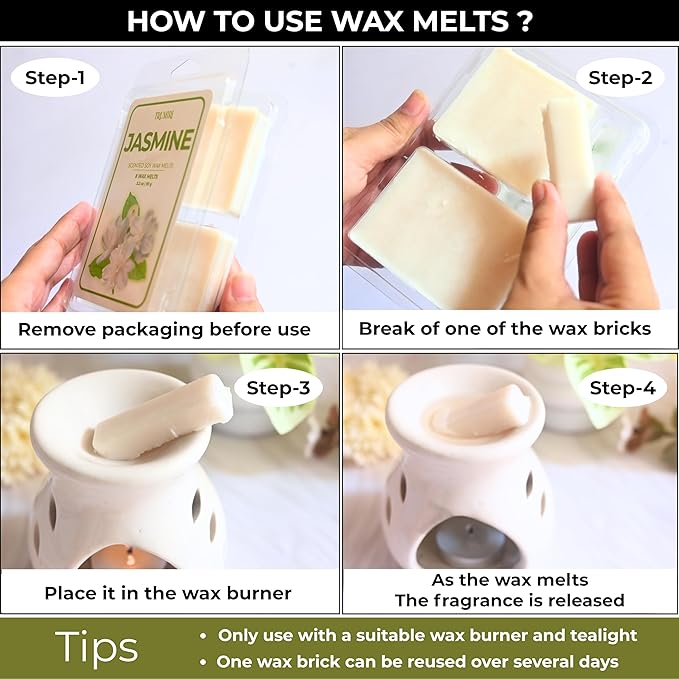 TRUMIRI Jasmine Scented Wax Melts - Made with Non Toxic Soy Wax and Essential Oils - Long Lasting Strong Scent Pet Safe Floral Candle Wax Cubes Tarts for Warmers