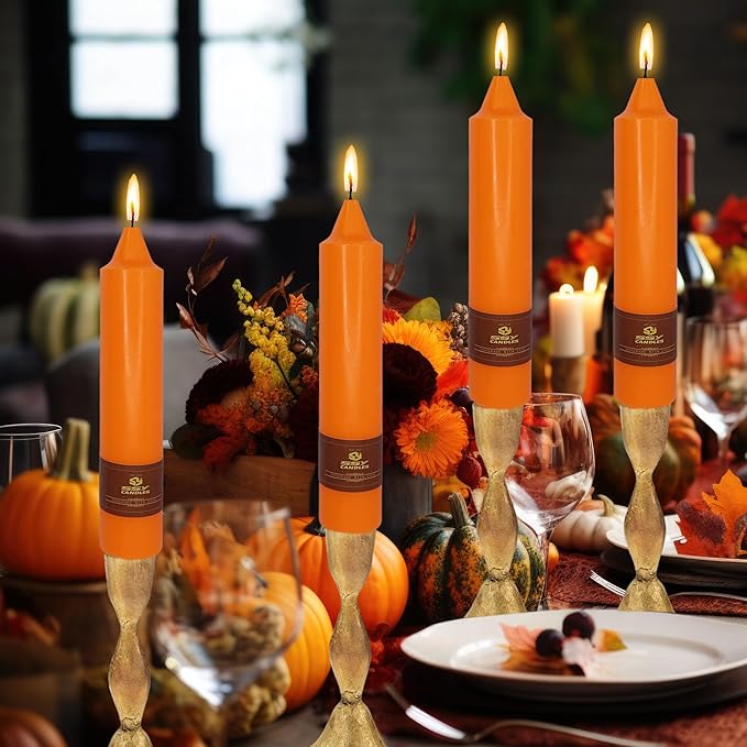 Unscented Taper Candle 4 PCS Orange Candle 7 inch Colored Candlesticks Smokeless Candle for Halloween Thanksgiving Day Dinner Household Décor Candlesticks