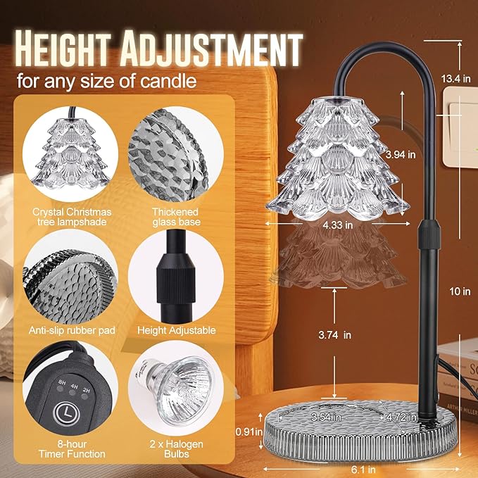 Christmas Tree Shape Candle Warmer Lamp with Timer Dimmable Adjustable Height Wax Warmer Lamp for Jar Candles With 2 Bulbs, Birthday Gifts for Women Mom, House Warming Gifts New Home Deco - Grey