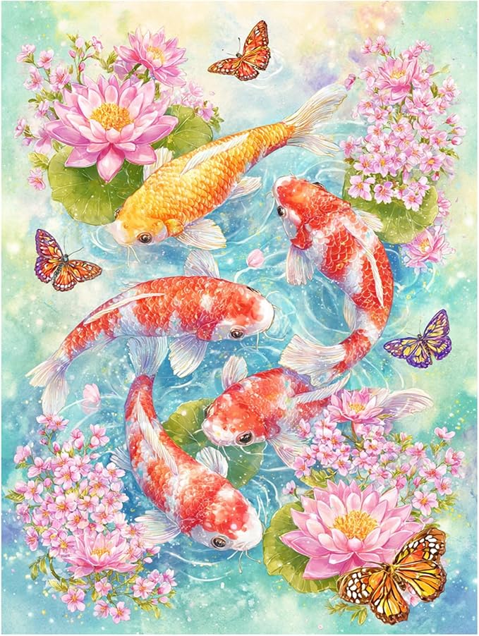 Reivworl Goldfish Diamond Art Kits for Adults, Goldfish Diamond Painting Kits, 5D Gem Art Kit for Gifts and Home Interior Decor 12x16 Inch