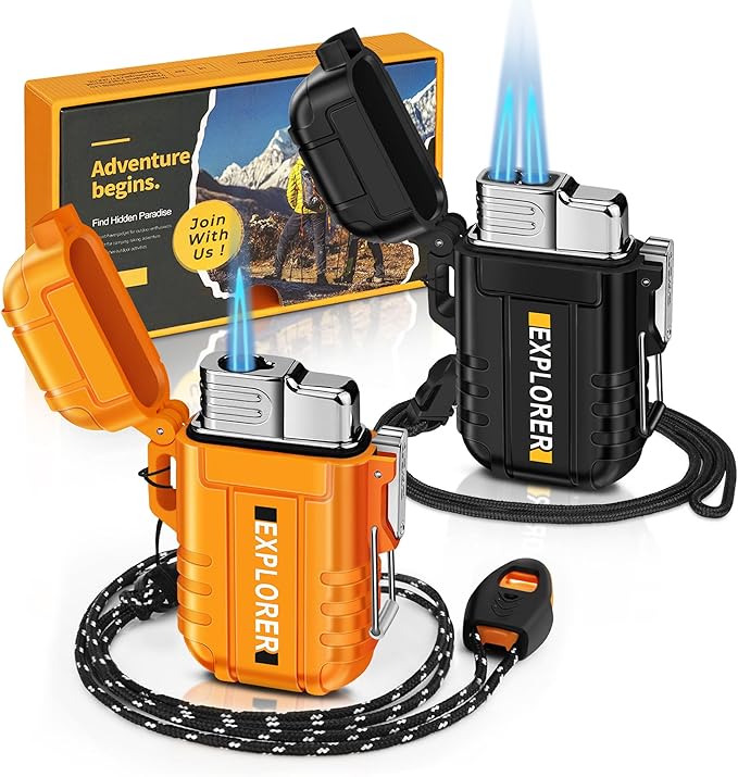 Lafagiet 2 Pack of Torch Lighter, Single & Dual Jet Flame, Windproof, Waterproof, Butane Gas Refillable Lighters Multipack for Candle, Camping, Outdoor Adventure (NO Gas)