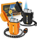 Lafagiet 2 Pack of Torch Lighter, Single & Dual Jet Flame, Windproof, Waterproof, Butane Gas Refillable Lighters Multipack for Candle, Camping, Outdoor Adventure (NO Gas)