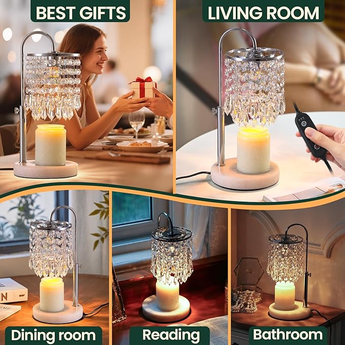 Candle Warmer Lamp with Timer Dimmer and 3 Bulbs, Lamp Candle Warmer with Marble Base,Wax Melt Warmer for Jar Candles, Birthday Gifts for Women Mom, House Warming Gifts New Home Decor