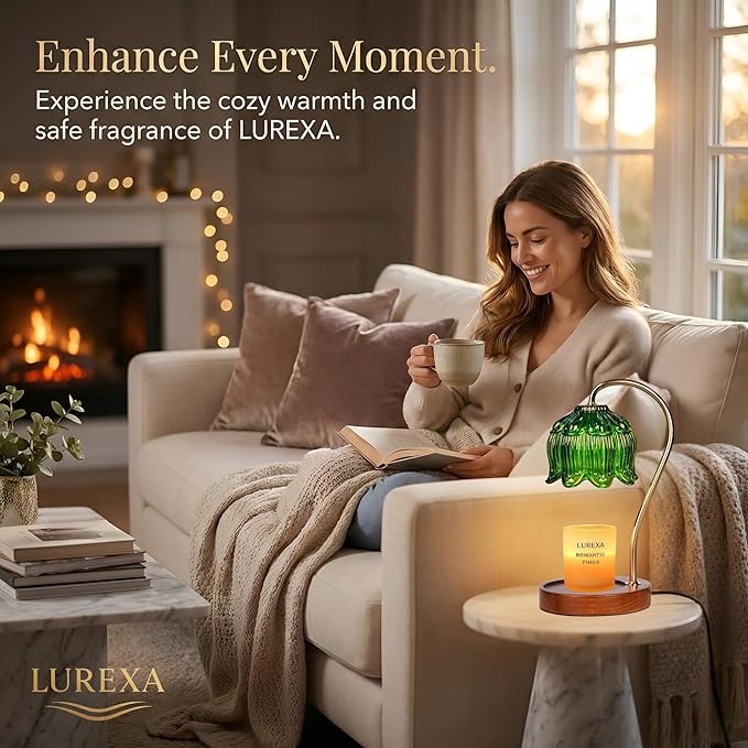 Candle Warmer Lamp with Timer, Dimmable Wax Melt Lamp for Large & Standard Jar Candles, Includes 2 GU10 Bulbs, Elegant Vintage Home Decor Gift for Women & Mom (A1-Green Lotus)