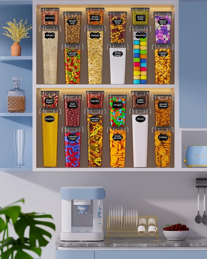36 PCS Airtight Food Storage Containers with Lids, Kitchen Pantry Organization and Storage, BPA-Free Plastic Scale Food Canisters for Cereal, Flour, Sugar, Dry Food, Include Labels & Marker