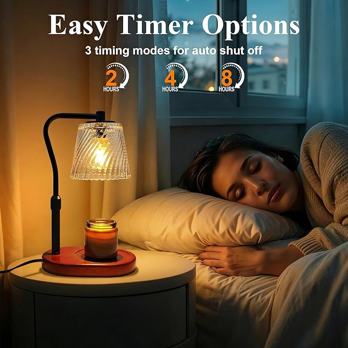 Candle Warmer Lamp with Timer Dimmable, Mother's Gifts for Mom with Charming Box, Adjustable Wavy Clear Lamp Candle Warmer for Scented Candles, Housewarming Gift for Retro Home Decor