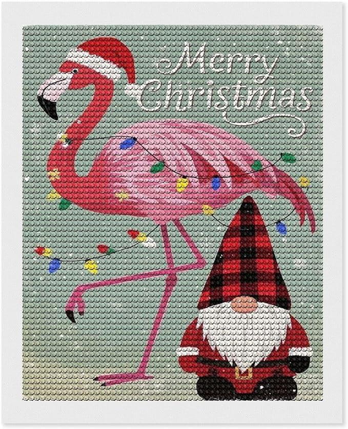 AIVKIEJK Diamond Painting Kits for Adults - Festive Flamingo Christmas Santa Hat Painting DIY 5D Full Drill Diamond Dots Paintings with Diamonds Gem Art and Crafts Home Decor 16"x20"