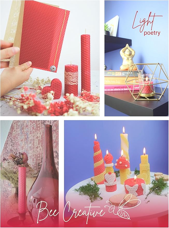 Wachsmann DIY Beeswax Candles Craft Set - Starter Set for 10 Candles in Many Colours - 100% Pure Beeswax from Germany, Includes 10 Hemp Wicks & Illustrated Instructions (English language not