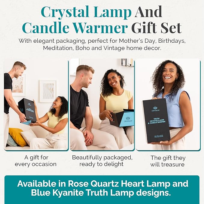 CRYSTALAX Candle Warmer Lamp + Crystal Warmer with Real Crystals, Dual Lighting (Top Candle Warmer + Crystal Glow), 2 Bulbs, Timer, Dimmable Touch Control, Flameless Candle Melter, Gift Packaging