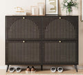 Fsbecl Shoe Storage Cabinet for Entryway with 4 Flip Drawers, Narrow Shoe Organizer with Fluted Panel, Freestanding Wood Hidden Shoe Cabinet (Black, 4 Flip Drawers)