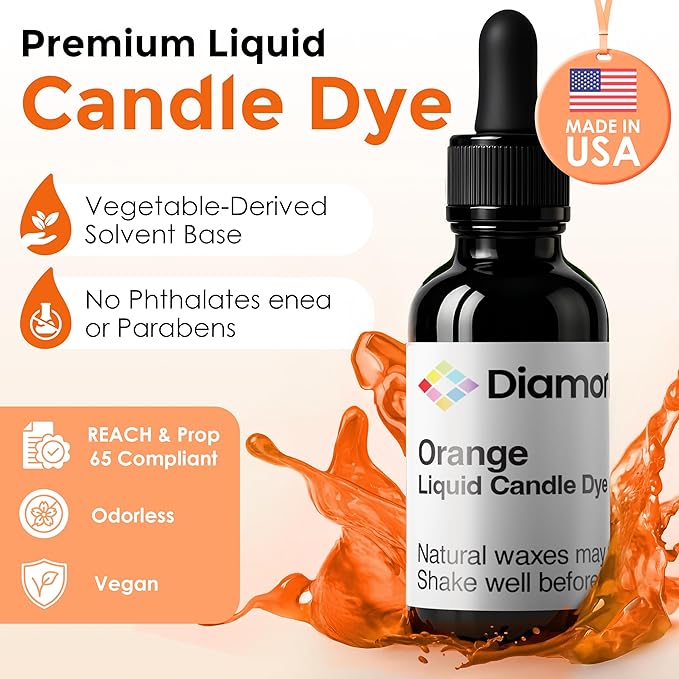 Orange Liquid Candle Dye (.25 oz) - Made in the USA - Safe and Easy to Use - Pure and Simple Ingredients - Candle Making Supplies for Soy, Paraffin, Palm or Gel Wax - 10 Vibrant Colors to Choose from