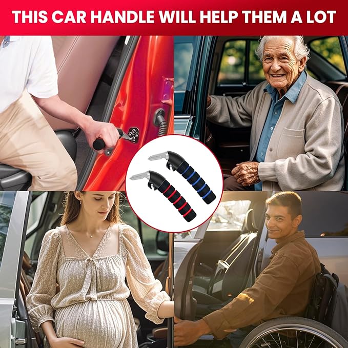 KOUNATSURI Car Handle Assist for Elderly Car Door Handle Multifunction Handle Car Door Latch Handle for Seniors and Handicapped(Blue, Red)