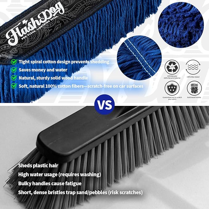 Flash Dog Car Duster Exterior Scratch Free, Waterless Cleaning Brush for Car Truck RV Boat, Gifts for Men Women, Storage Bag & Air Freshener - Wooden Handle Wax Cotton Duster