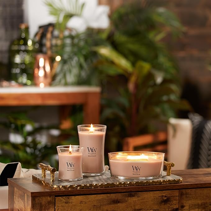 WoodWick Vanilla Sea Salt Large Hourglass Candle Premium Soy and Paraffin Wax Blend Pluswick Innovation Wood Wick