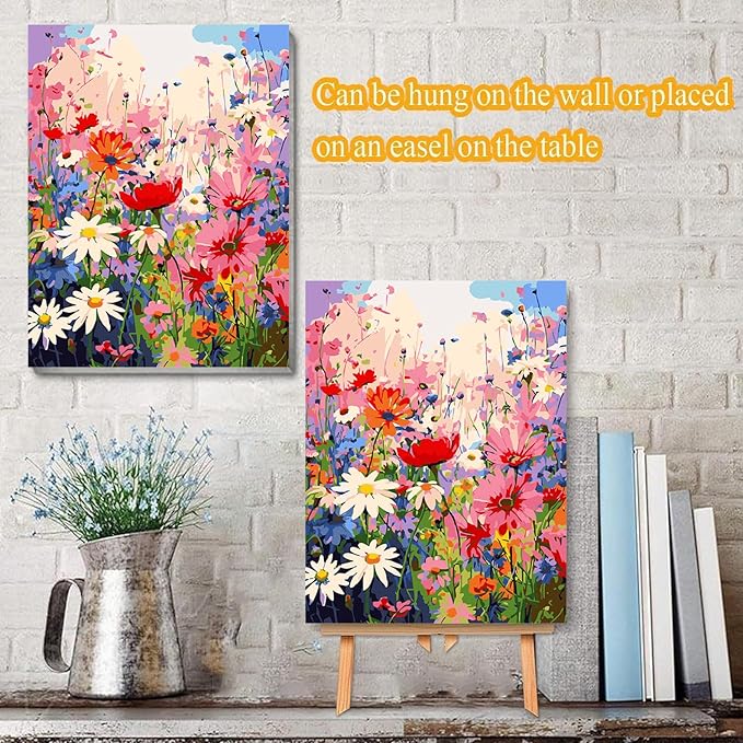 Meothan Framed Paint by Numbers Kits for Adults, Wild Flowers Paint by Number for Adults Beginners, Flower Paint by Numbers Kits on Canvas with Framed and Easel for Home Wall Decor 12x16inch