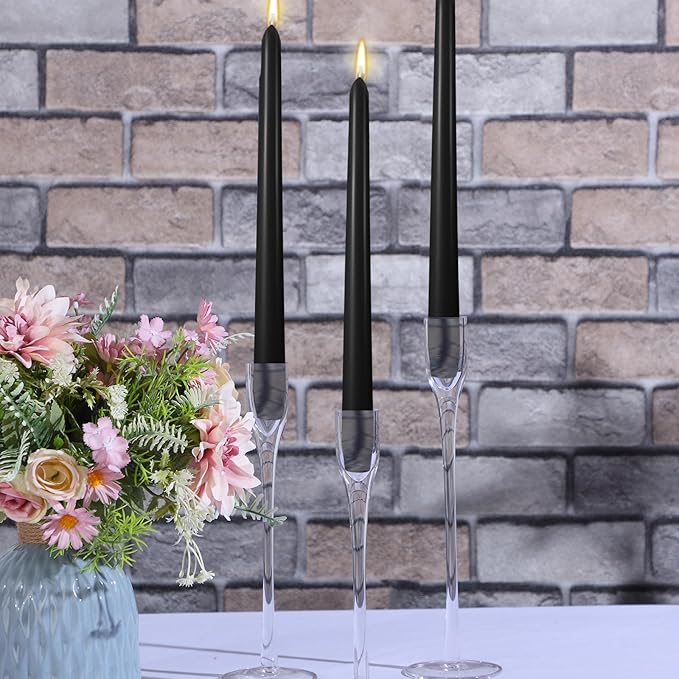 MTLEE 16 Pcs 10 Inch Long Tapered Candle Stick Bulk Smokeless Unscented Burning Candlestick Paraffin Wax with Cotton Wick for Valentine's Day Baby Shower Wedding Holiday Party Church (Black)