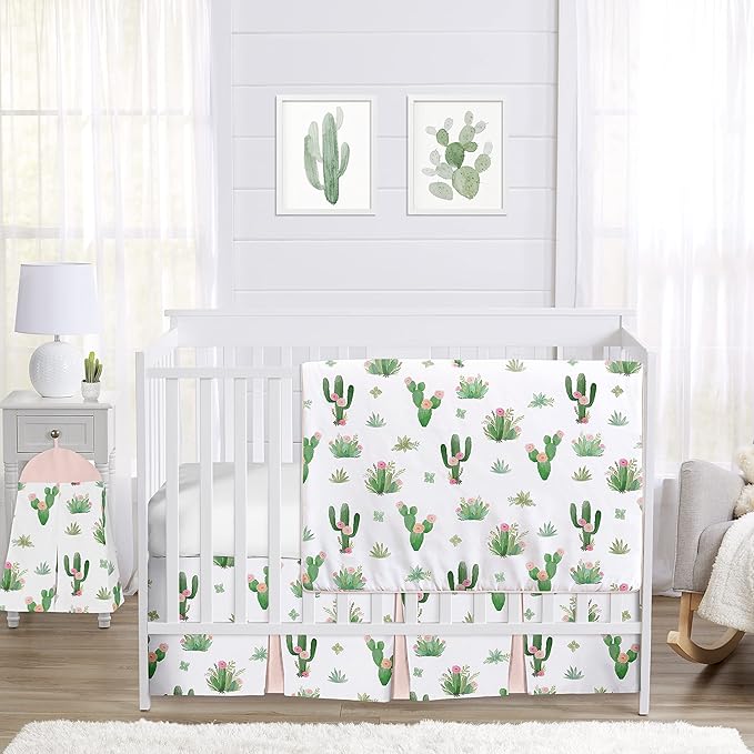Sweet Jojo Designs Pink and Green Boho Watercolor Organizer Storage Bins for Cactus Floral Collection - Set of 2