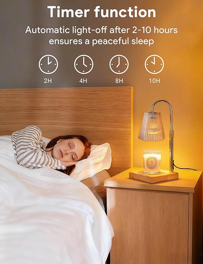 Candle Warmer Lamp with Timer, Dimmable Candle Warmer for Home Decor, Birthday Gifts for Women Mom, Adjustable Height Wax Melt Warmer with 2 Bulbs
